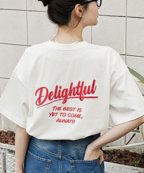 カレッジロゴ刺繍 サイドスリット オーバーサイズ 半袖Tシャツ MONO