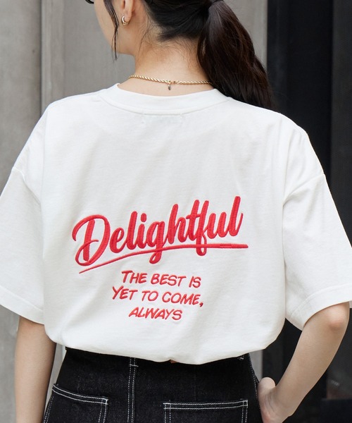 カレッジロゴ刺繍 サイドスリット オーバーサイズ 半袖Tシャツ MONO