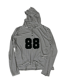 88 Stripe Henley Neck Hoodie ((ivory*black))