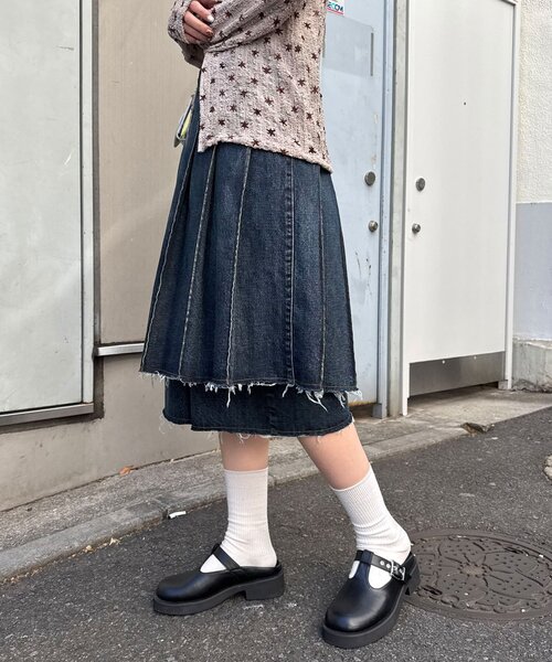 CIAOPANIC（チャオパニック）の「【ANTI WARP /アンチワープ】スカートレイヤードハーフデニムパンツ（デニムパンツ・レディース・イエロー/インディゴブルー・MEDIUM/LARGE）」の3枚目の写真