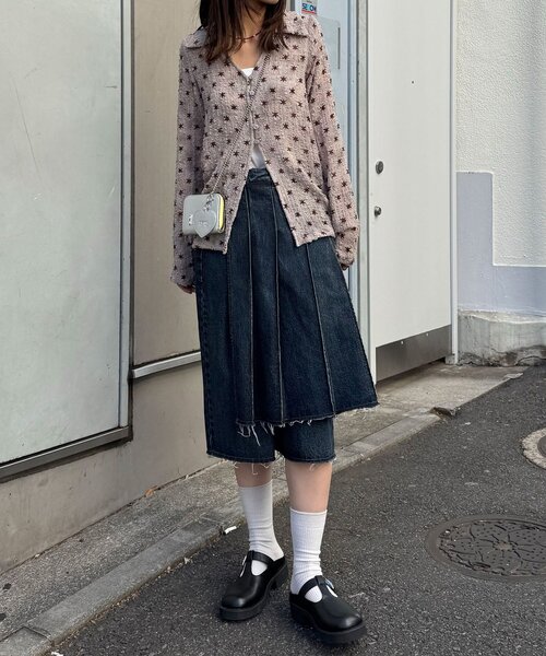 CIAOPANIC（チャオパニック）の「【ANTI WARP /アンチワープ】スカートレイヤードハーフデニムパンツ（デニムパンツ・レディース・イエロー/インディゴブルー・MEDIUM/LARGE）」の7枚目の写真