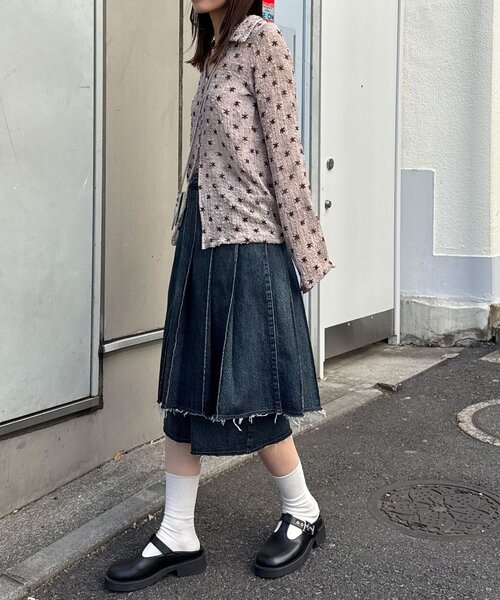 CIAOPANIC（チャオパニック）の「【ANTI WARP /アンチワープ】スカートレイヤードハーフデニムパンツ（デニムパンツ・レディース・イエロー/インディゴブルー・MEDIUM/LARGE）」の8枚目の写真