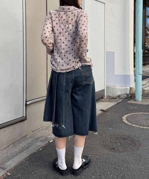 CIAOPANIC（チャオパニック）の「【ANTI WARP /アンチワープ】スカートレイヤードハーフデニムパンツ（デニムパンツ・レディース・イエロー/インディゴブルー・MEDIUM/LARGE）」の9枚目の写真