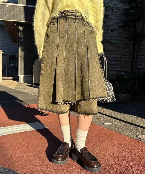 CIAOPANIC（チャオパニック）の「【ANTI WARP /アンチワープ】スカートレイヤードハーフデニムパンツ（デニムパンツ・レディース・イエロー/インディゴブルー・MEDIUM/LARGE）」の10枚目の写真