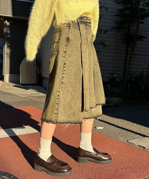 CIAOPANIC（チャオパニック）の「【ANTI WARP /アンチワープ】スカートレイヤードハーフデニムパンツ（デニムパンツ・レディース・イエロー/インディゴブルー・MEDIUM/LARGE）」の12枚目の写真
