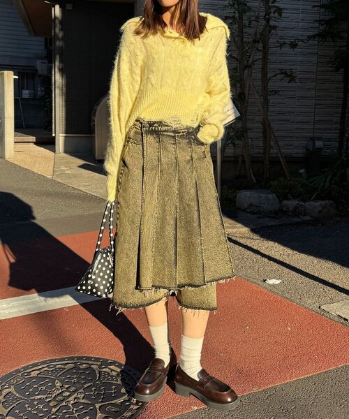 CIAOPANIC（チャオパニック）の「【ANTI WARP /アンチワープ】スカートレイヤードハーフデニムパンツ（デニムパンツ・レディース・イエロー/インディゴブルー・MEDIUM/LARGE）」の14枚目の写真