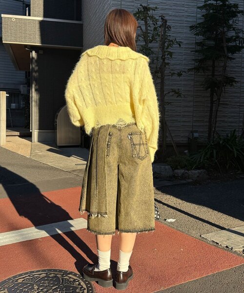 CIAOPANIC（チャオパニック）の「【ANTI WARP /アンチワープ】スカートレイヤードハーフデニムパンツ（デニムパンツ・レディース・イエロー/インディゴブルー・MEDIUM/LARGE）」の16枚目の写真