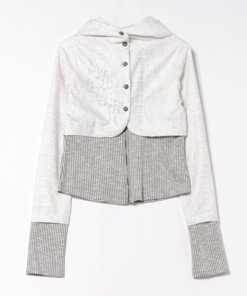 Never mind the XU / Chikashitsu+（ネバーマインド ザ エックスユー / チカシツプラス）の「【nmtc+】bi color vintage zip up hoodie / 【エヌエムティーシープラス】バイカラービンテージジップアップパーカー（カーディガン/ボレロ・レディース・ブラック/ホワイト・ONE SIZE）」の11枚目の写真