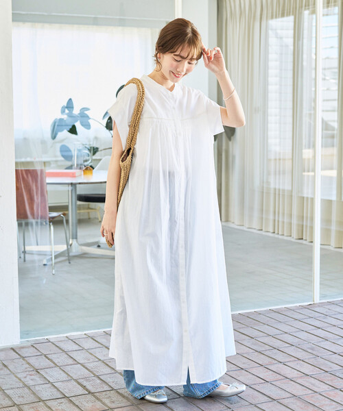 【未使用】ebure　コットンノースリーブプルオーバー　ホワイト marrow ノースリーブ ワンピース 日本製 綿100％ 二重織り あたたかい