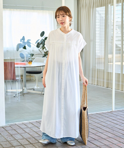 限定展開 インドボイル ハシゴレース ボタン ノースリーブ ワンピース