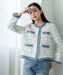 mili an deni（ミリアンデニ）の「デニム切替ノーカラーツィードジャケット（ノーカラージャケット）」