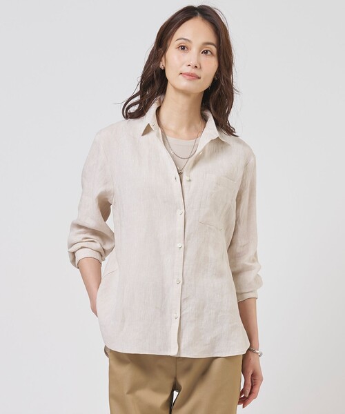 J.PRESS Ladies(J.プレス レディス)の「【WEB限定カラーあり・2way・セット着用可】リネン シャツ ブラウス(シャツ/ブラウス・レディース・ダルブルー系/ベージュ系/ネイビー系/ブラウン系/ピンク系・XS)」の2枚目の写真