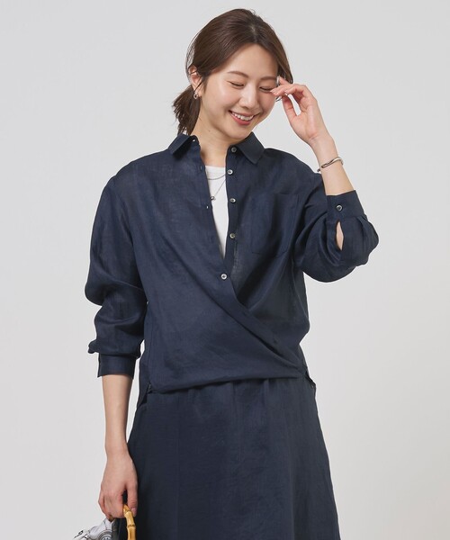 J.PRESS Ladies(J.プレス レディス)の「【WEB限定カラーあり・2way・セット着用可】リネン シャツ ブラウス(シャツ/ブラウス・レディース・ダルブルー系/ベージュ系/ネイビー系/ブラウン系/ピンク系・XS)」の3枚目の写真