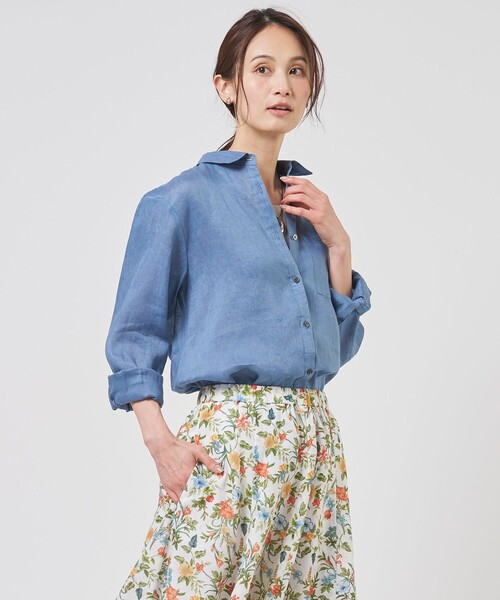 J.PRESS Ladies(J.プレス レディス)の「【WEB限定カラーあり・2way・セット着用可】リネン シャツ ブラウス(シャツ/ブラウス・レディース・ダルブルー系/ベージュ系/ネイビー系/ブラウン系/ピンク系・XS)」の4枚目の写真