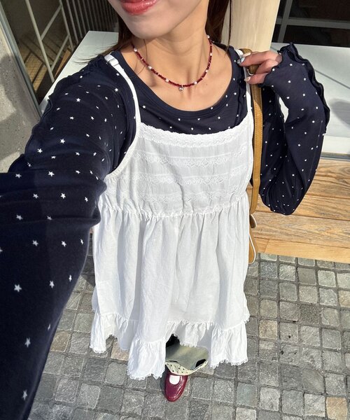 CIAOPANIC（チャオパニック）の「レーステープコットンチュニックキャミワンピース（チュニック・レディース・ブラウン/ホワイト・ONE SIZE）」の3枚目の写真