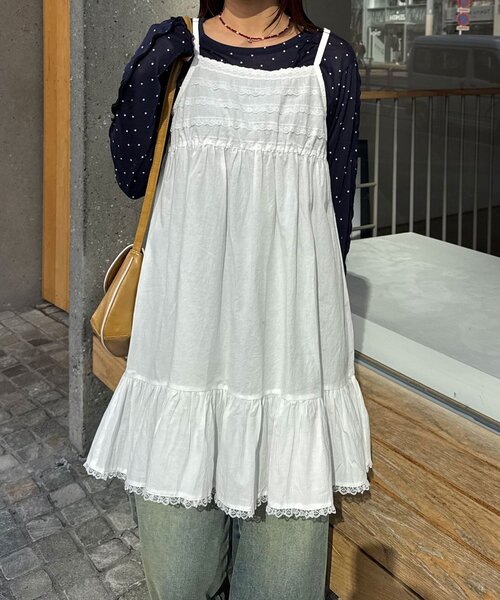 CIAOPANIC（チャオパニック）の「レーステープコットンチュニックキャミワンピース（チュニック・レディース・ブラウン/ホワイト・ONE SIZE）」の5枚目の写真