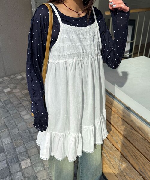 CIAOPANIC（チャオパニック）の「レーステープコットンチュニックキャミワンピース（チュニック・レディース・ブラウン/ホワイト・ONE SIZE）」の6枚目の写真