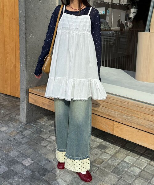 CIAOPANIC（チャオパニック）の「レーステープコットンチュニックキャミワンピース（チュニック・レディース・ブラウン/ホワイト・ONE SIZE）」の9枚目の写真