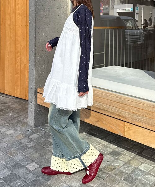 CIAOPANIC（チャオパニック）の「レーステープコットンチュニックキャミワンピース（チュニック・レディース・ブラウン/ホワイト・ONE SIZE）」の10枚目の写真