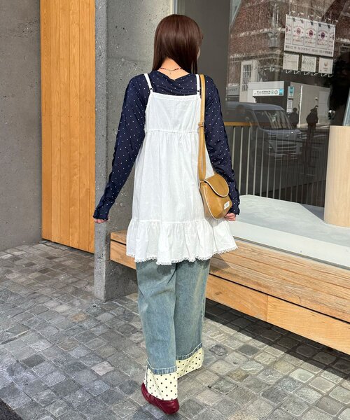 CIAOPANIC（チャオパニック）の「レーステープコットンチュニックキャミワンピース（チュニック・レディース・ブラウン/ホワイト・ONE SIZE）」の11枚目の写真