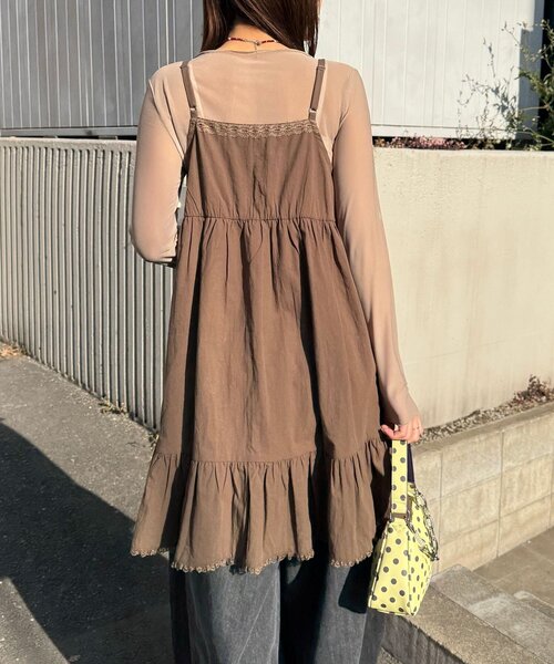 CIAOPANIC（チャオパニック）の「レーステープコットンチュニックキャミワンピース（チュニック・レディース・ブラウン/ホワイト・ONE SIZE）」の15枚目の写真