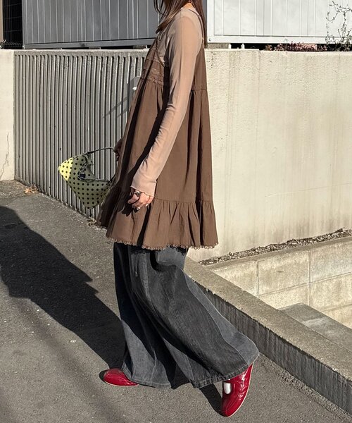 CIAOPANIC（チャオパニック）の「レーステープコットンチュニックキャミワンピース（チュニック・レディース・ブラウン/ホワイト・ONE SIZE）」の17枚目の写真