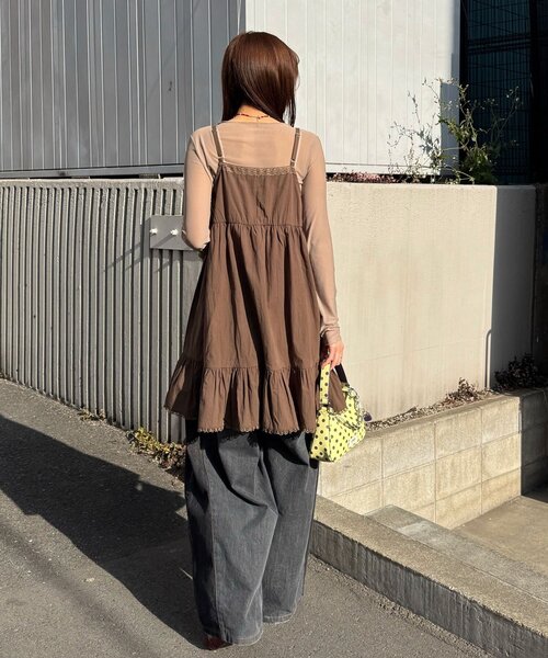 CIAOPANIC（チャオパニック）の「レーステープコットンチュニックキャミワンピース（チュニック・レディース・ブラウン/ホワイト・ONE SIZE）」の18枚目の写真