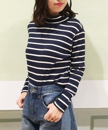 Kastane | ハイネックリブプルオーバー(ボーダー)(Tシャツ/カットソー)