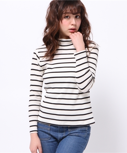 Kastane(カスタネ)の「ハイネックリブプルオーバー(ボーダー)(Tシャツ/カットソー・レディース・オフホワイト/ネイビー・FREE)」の10枚目の写真