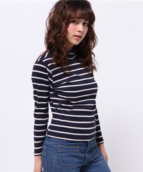 Kastane(カスタネ)の「ハイネックリブプルオーバー(ボーダー)(Tシャツ/カットソー・レディース・オフホワイト/ネイビー・FREE)」の11枚目の写真