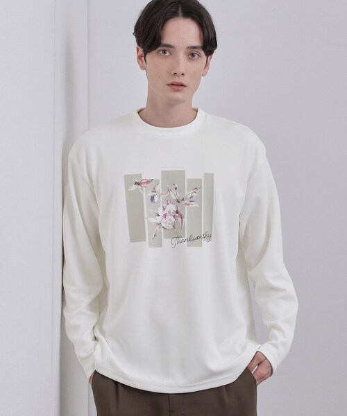 tk.TAKEO KIKUCHI(ティーケータケオキクチ)の「フロントフラワーカットソー(Tシャツ/カットソー・メンズ・ブルーグリーン/ブラック/ホワイト・04/03/02)」の1枚目の写真