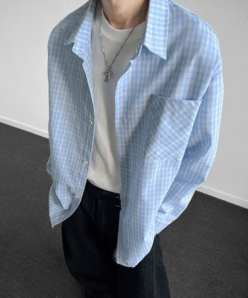 Ressaca(レサーカ)の「オーバーサイズレトロチェック柄シャツ(シャツ/ブラウス・メンズ・ブルー/ブラウン/ネイビー・M/L)」の6枚目の写真