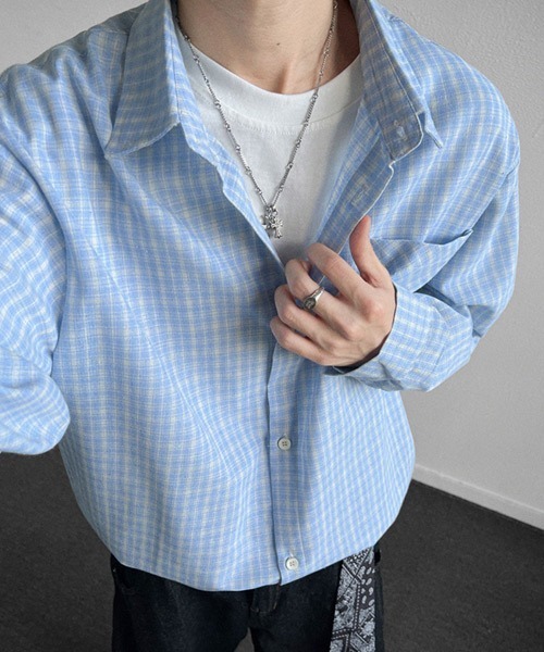 Ressaca(レサーカ)の「オーバーサイズレトロチェック柄シャツ(シャツ/ブラウス・メンズ・ブルー/ブラウン/ネイビー・M/L)」の8枚目の写真