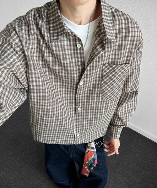 Ressaca(レサーカ)の「オーバーサイズレトロチェック柄シャツ(シャツ/ブラウス・メンズ・ブルー/ブラウン/ネイビー・M/L)」の5枚目の写真