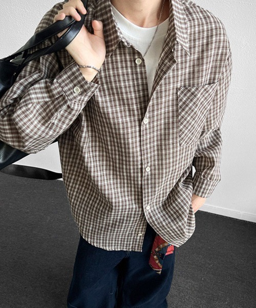 Ressaca(レサーカ)の「オーバーサイズレトロチェック柄シャツ(シャツ/ブラウス・メンズ・ブルー/ブラウン/ネイビー・M/L)」の4枚目の写真