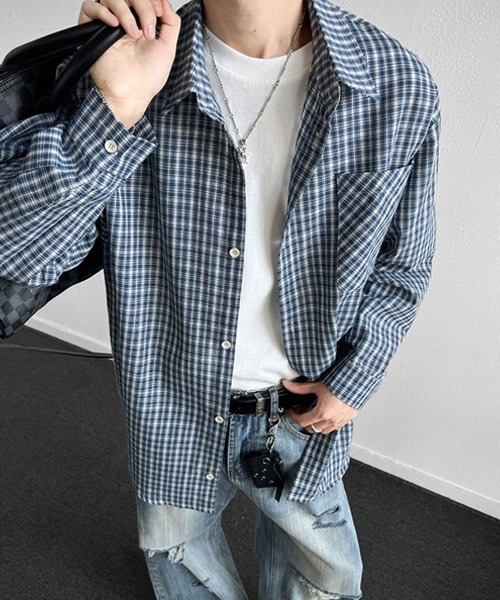 Ressaca(レサーカ)の「オーバーサイズレトロチェック柄シャツ(シャツ/ブラウス・メンズ・ブルー/ブラウン/ネイビー・M/L)」の11枚目の写真