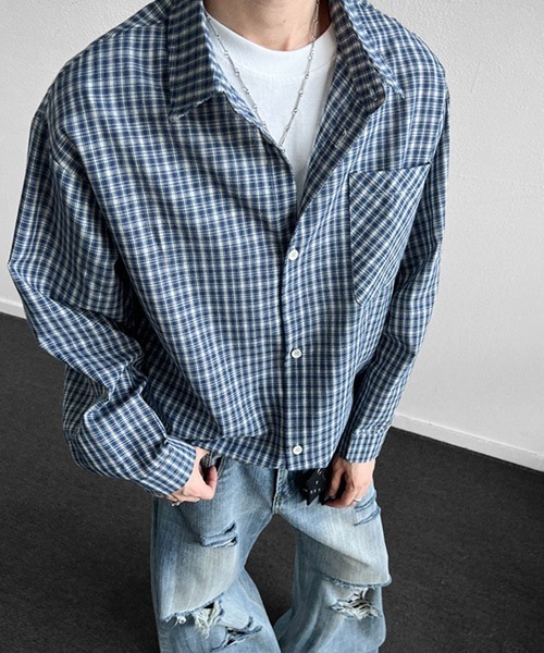 Ressaca(レサーカ)の「オーバーサイズレトロチェック柄シャツ(シャツ/ブラウス・メンズ・ブルー/ブラウン/ネイビー・M/L)」の9枚目の写真