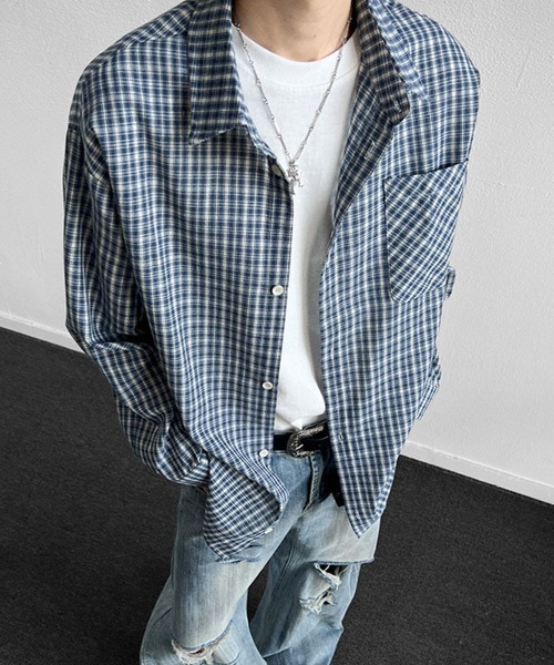 Ressaca(レサーカ)の「オーバーサイズレトロチェック柄シャツ(シャツ/ブラウス・メンズ・ブルー/ブラウン/ネイビー・M/L)」の10枚目の写真