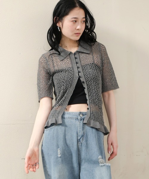 Bab（バブ）の「透かし編みニットカーディガン（カーディガン/ボレロ・レディース・パープル/アイボリー/チャコールグレー・FREE）」の16枚目の写真