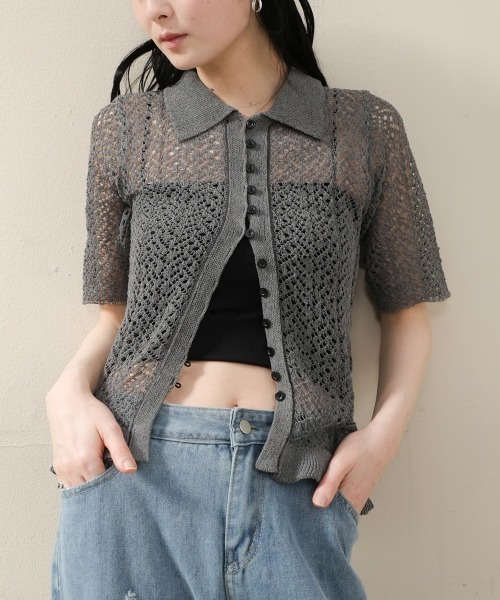 Bab（バブ）の「透かし編みニットカーディガン（カーディガン/ボレロ・レディース・パープル/アイボリー/チャコールグレー・FREE）」の20枚目の写真