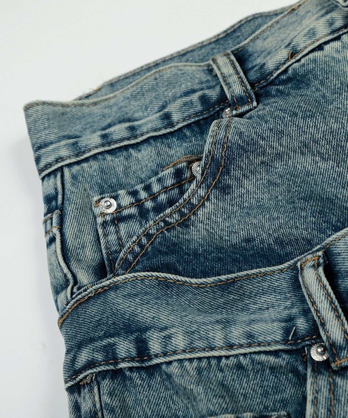 HOOK(フック)の「HOOK -select- レイヤードウエストデザイン ワイドデニムパンツ(デニムパンツ・メンズ・インディゴブルー/ライトブルー・XL/M/L)」の7枚目の写真