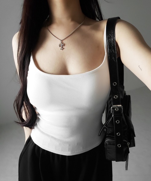 me+em select（ミームセレクト）の「【 カップ付き 】スクエアネックストラップスリムキャミソール ／ square neck strap slim camisole（キャミソール・レディース・グレー/ブラック/ホワイト・FREE）」の2枚目の写真