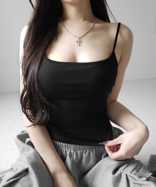 me+em select（ミームセレクト）の「【 カップ付き 】スクエアネックストラップスリムキャミソール ／ square neck strap slim camisole（キャミソール・レディース・グレー/ブラック/ホワイト・FREE）」の13枚目の写真