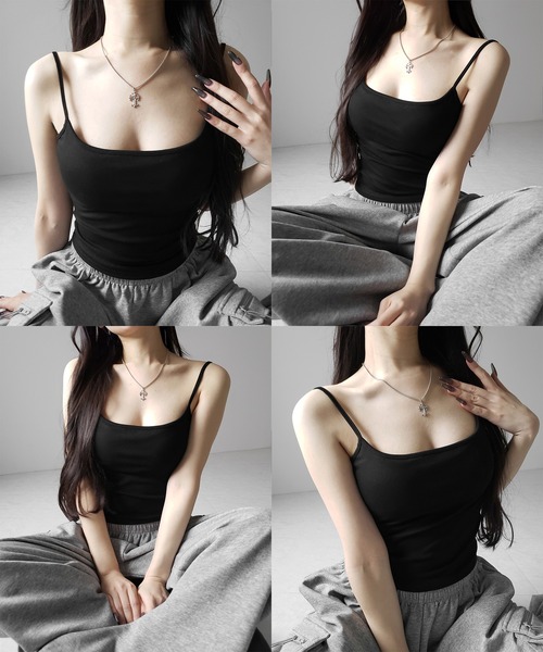 me+em select（ミームセレクト）の「【 カップ付き 】スクエアネックストラップスリムキャミソール ／ square neck strap slim camisole（キャミソール・レディース・グレー/ブラック/ホワイト・FREE）」の5枚目の写真