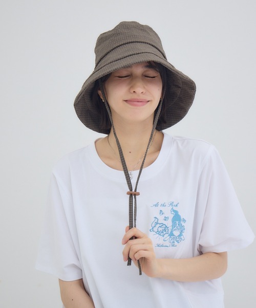 KATHARINE ROSS(キャサリンロス)の「【KATHARINE ROSS】【JUNK PRODUCTIONS】【UV/COOL/撥水/ウォッシャブル】ポコポコつば広バケットハット ストラップ付(ハット・レディース・グリーン/ブラウン・MEDIUM)」の6枚目の写真