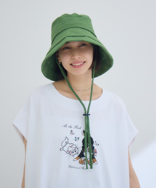 KATHARINE ROSS(キャサリンロス)の「【KATHARINE ROSS】【JUNK PRODUCTIONS】【UV/COOL/撥水/ウォッシャブル】ポコポコつば広バケットハット ストラップ付(ハット・レディース・グリーン/ブラウン・MEDIUM)」の10枚目の写真