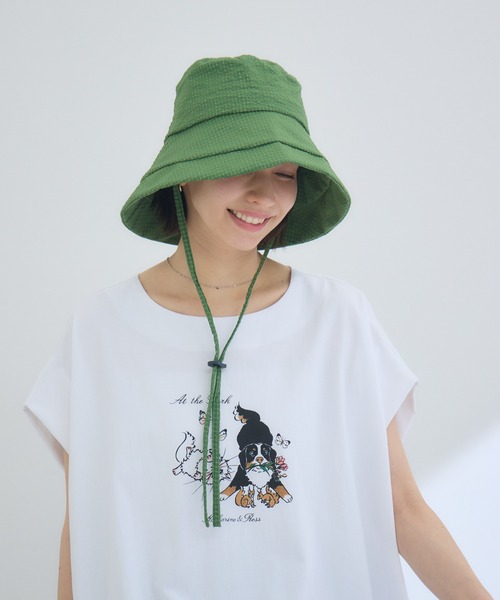 KATHARINE ROSS(キャサリンロス)の「【KATHARINE ROSS】【JUNK PRODUCTIONS】【UV/COOL/撥水/ウォッシャブル】ポコポコつば広バケットハット ストラップ付(ハット・レディース・グリーン/ブラウン・MEDIUM)」の11枚目の写真