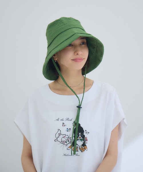 KATHARINE ROSS(キャサリンロス)の「【KATHARINE ROSS】【JUNK PRODUCTIONS】【UV/COOL/撥水/ウォッシャブル】ポコポコつば広バケットハット ストラップ付(ハット・レディース・グリーン/ブラウン・MEDIUM)」の12枚目の写真