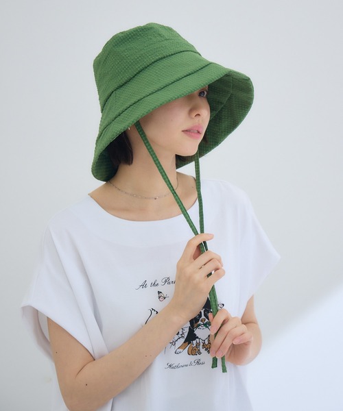KATHARINE ROSS(キャサリンロス)の「【KATHARINE ROSS】【JUNK PRODUCTIONS】【UV/COOL/撥水/ウォッシャブル】ポコポコつば広バケットハット ストラップ付(ハット・レディース・グリーン/ブラウン・MEDIUM)」の15枚目の写真