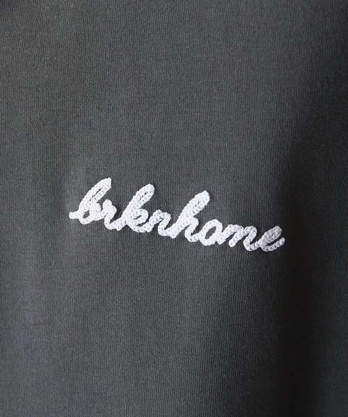 brknhome(ブロークンホーム)の「【BRKNHOME/ブロークンホーム】×【ZERO STAIN/ゼロステイン】コラボ 7分袖 ヘンリーネック Tシャツ 汗ジミ防止 UVカット 防汚効果 チェーン刺繍 ブランドロゴ オーバーサイズ ユニセックス(Tシャツ/カットソー・メンズ・スミクロ/ホワイト/オフホワイト・MEDIUM/LARGE)」の6枚目の写真